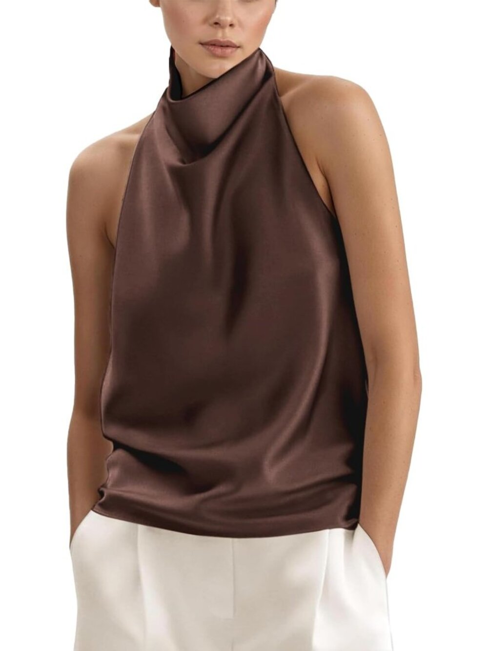 Silk Satin Halter Top - Sleeveless Backless Cami Tank for Women, Chic & Elegant